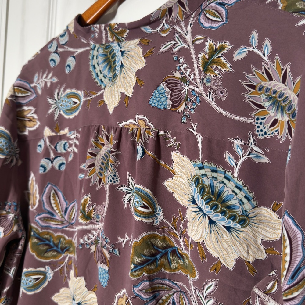 Chico's Floral Ruffle Blouse Size Large Boho Romantic Mauve Paisley Top - Picture 6 of 7